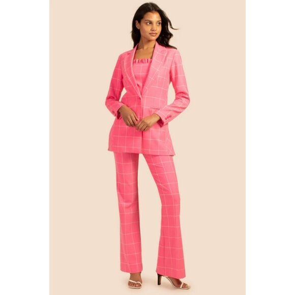 💕TRINA TURK💕 Carillo Pant ~ Windowpane Tropical Suiting Candy Pink 14 NWT - Picture 3 of 16